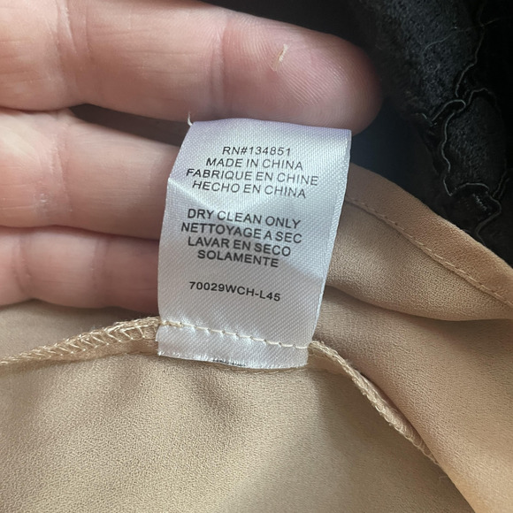 WAYF Lace Blouse Womens Small Black Floral Sheer Attached Tan Cami Mock Neck Top - Picture 9 of 9